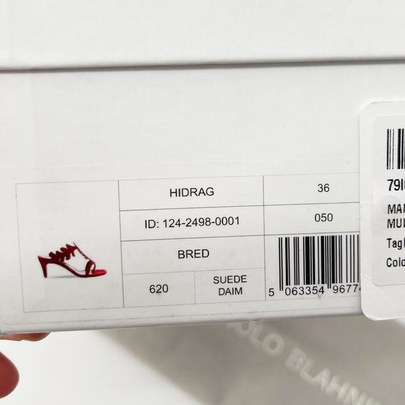 Manolo Blahnik Hidrag 50 Red Suede Leaf Thongs Mule Kitten Heel Sandals IT 36 - Picture 12 of 12